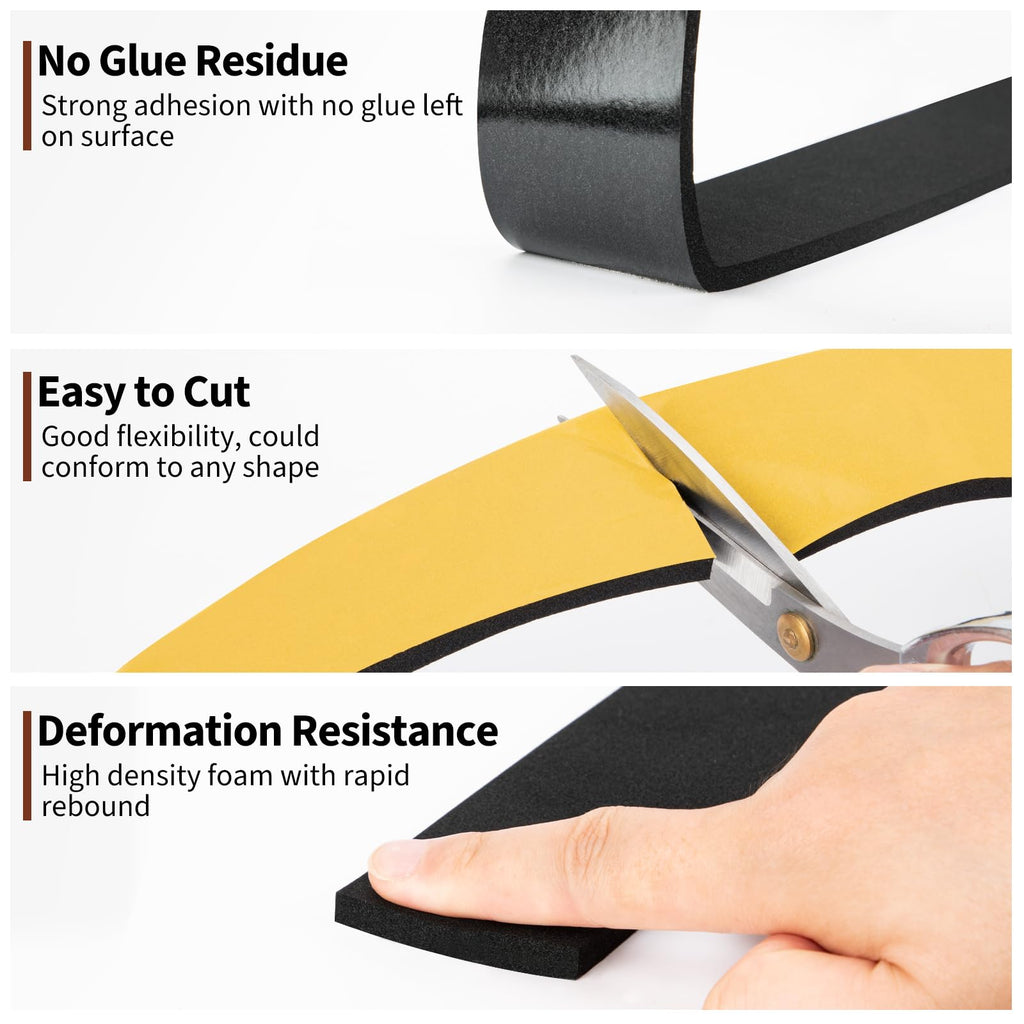 Yotache High Density Adhesive Foam Seal Tape — 2 Rolls, 2in x 1/4in, 13 ft Total Weather Stripping
