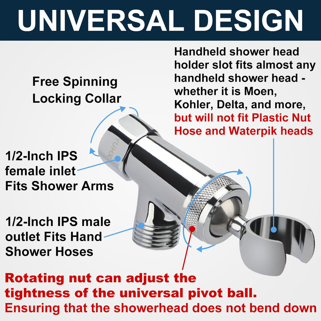 YUHX All-Metal Brass Shower Head Holder – Adjustable B-Style Shower Arm Mount with Premium Chrome
