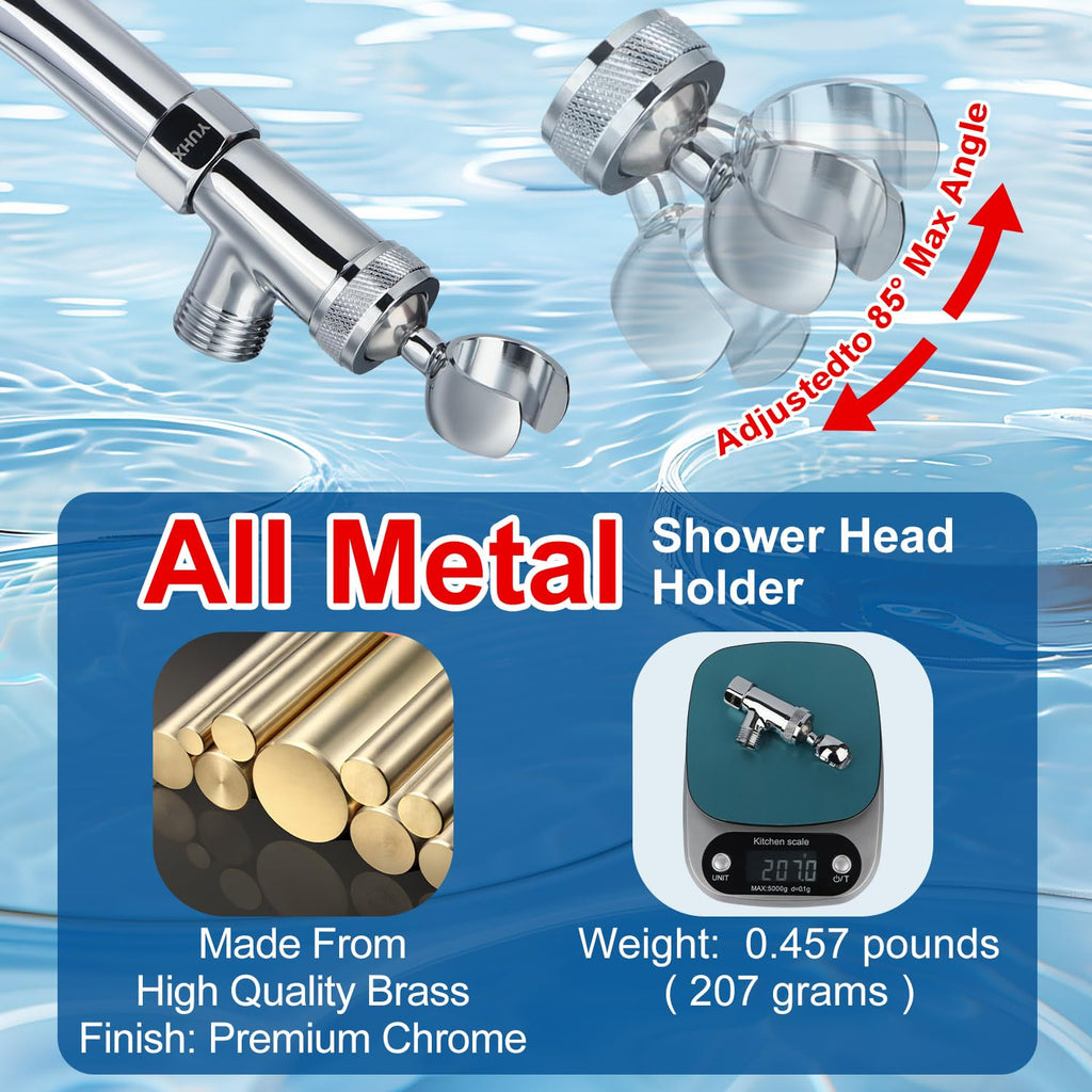 YUHX All-Metal Brass Shower Head Holder – Adjustable B-Style Shower Arm Mount with Premium Chrome