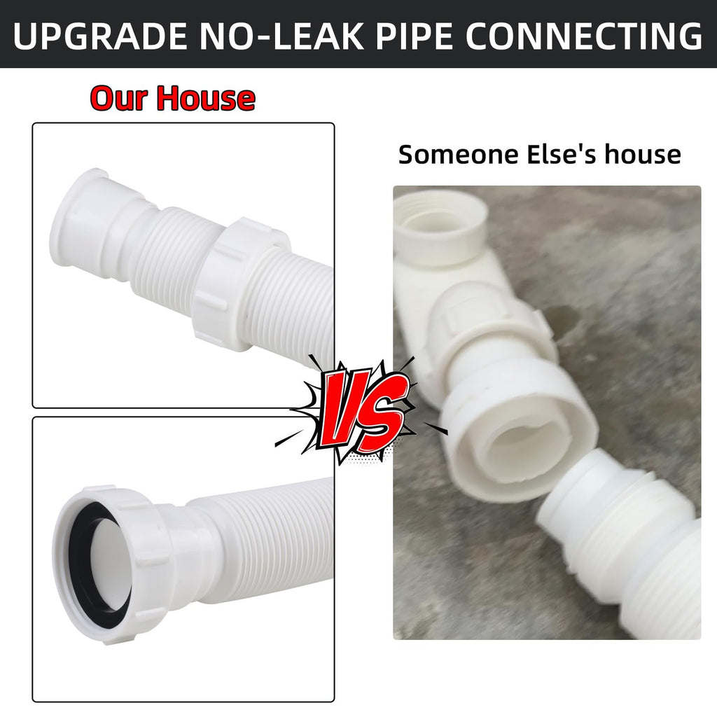 YYinno Flexible Bathtub Drain Pipe – Low-Profile 1-1/2 in Flat P-Trap for Freestanding Tubs