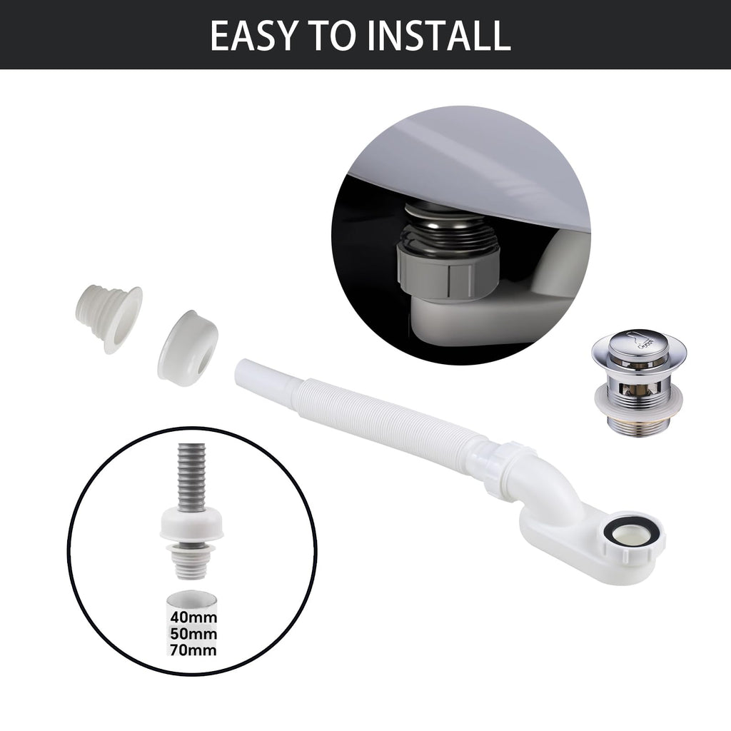 YYinno Flexible Bathtub Drain Pipe – Low-Profile 1-1/2 in Flat P-Trap for Freestanding Tubs