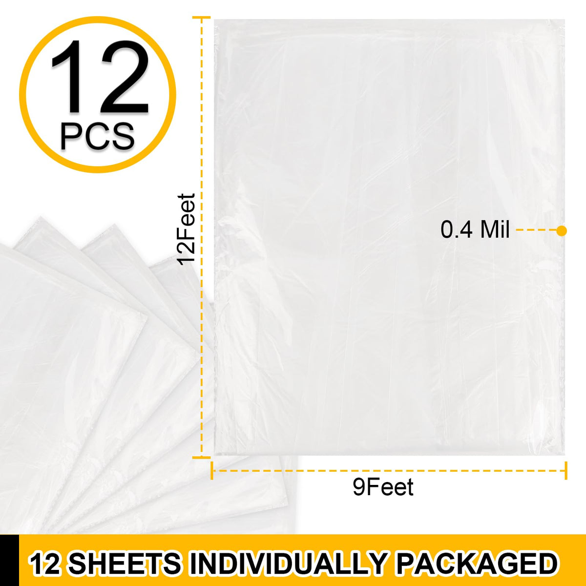 ZENOWICK 12-Pack Plastic Drop Cloth – 9x12 ft Tear-Resistant Painter's Plastic Sheeting