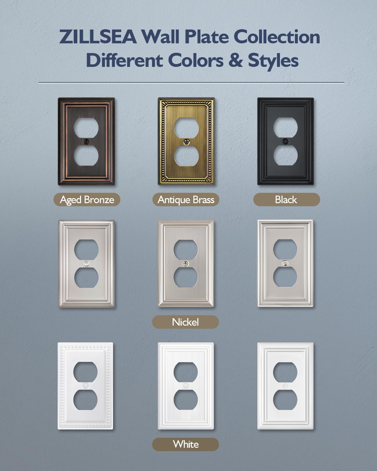 ZILLSEA Metal Wall Plates – Aged Bronze, 1 Duplex, 4 Pack | Decorative Switch Plates & Outlet Covers