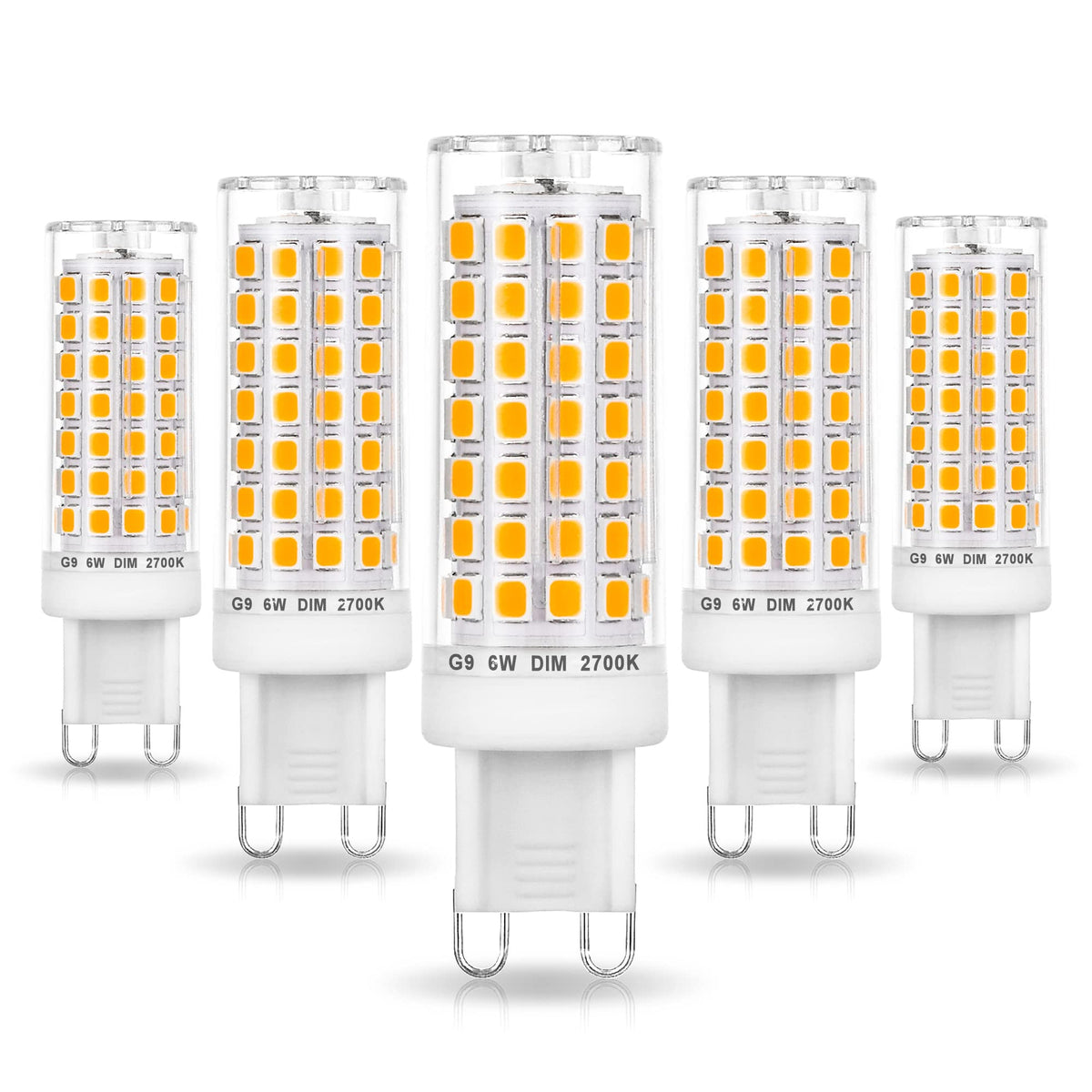 Ziomitus No Flicker G9 LED Bulbs 6W Dimmable 2700K, 600LM, 360° | AC120V, 5-Pack
