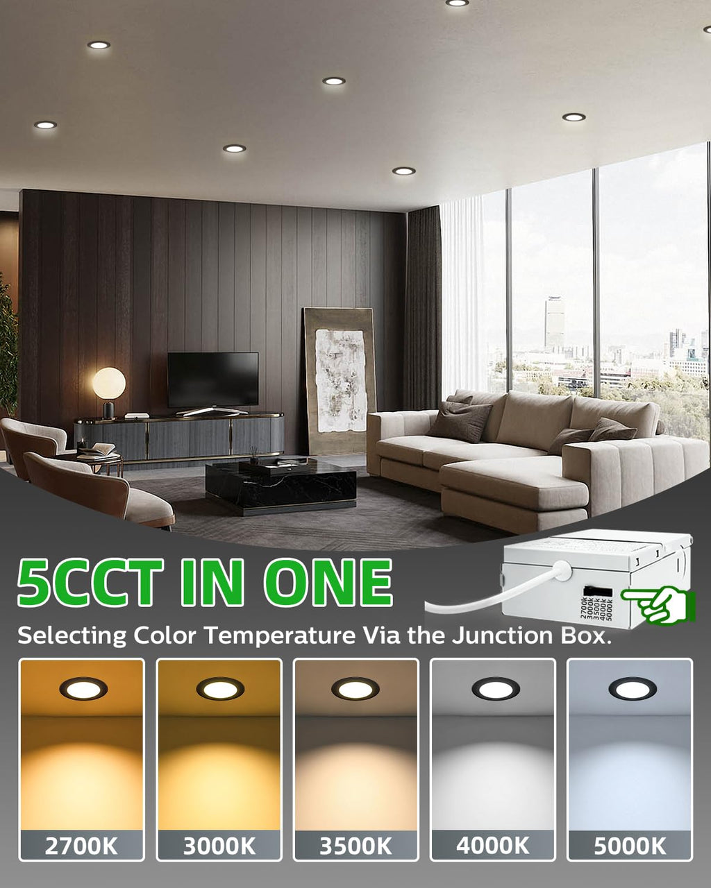 Zouzai 24-Pack 4-Inch Black LED Recessed Lights – 5CCT Dimmable 9W, IC Rated, ETL & Energy Star