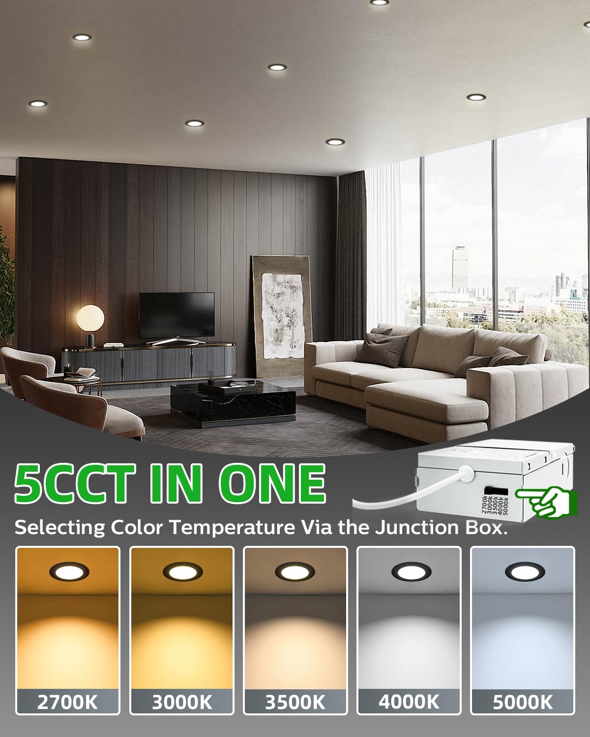 Zouzai 24-Pack 4-Inch Black LED Recessed Lights – 5CCT Dimmable 9W, IC Rated, ETL & Energy Star